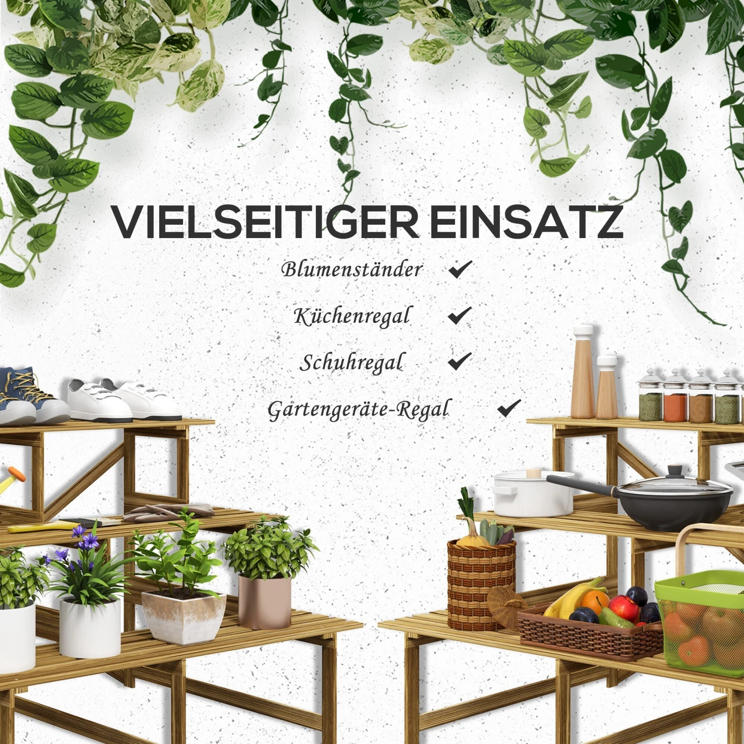 Outsunny Pflanzentreppe Mit 3 Stufen Natur 120 X 80 X 80 Cm (LxBxH) | Blumenregal Blumenbank Blumentreppe Blumenständer 6 Outsunny Pflanzentreppe Mit 3 Stufen Natur 120 X 80 X 80 Cm (LxBxH) | Blumenregal Blumenbank Blumentreppe Blumenständer – Bild 6