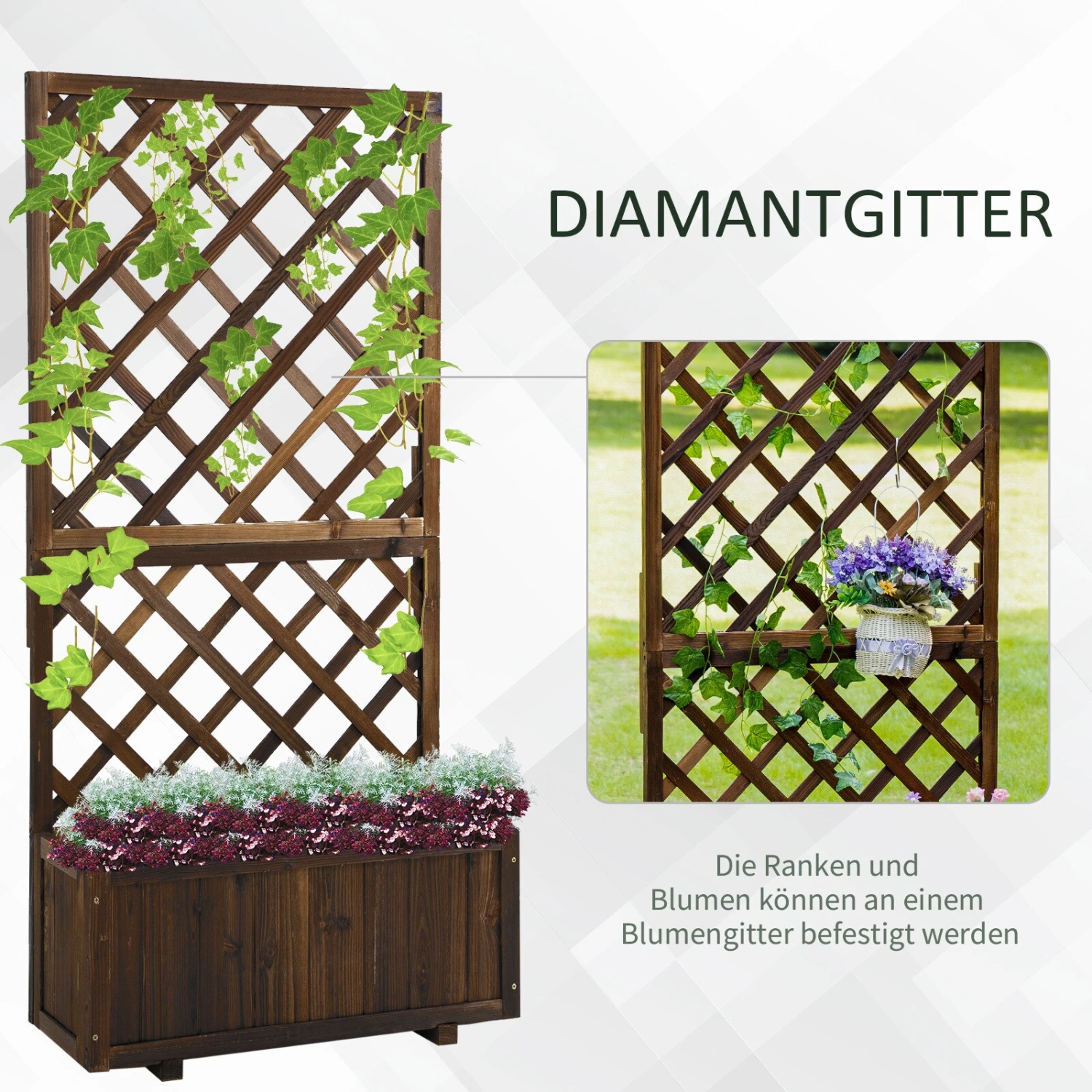 Outsunny Pflanzkasten Mit Rankgitter 72,5 X 30 X 149,7 Cm (LxBxH) | Holzgitter Für Kletterpflanze Tannenholz Blumenkasten 6 Outsunny Pflanzkasten Mit Rankgitter 72,5 X 30 X 149,7 Cm (LxBxH) | Holzgitter Für Kletterpflanze Tannenholz Blumenkasten – Bild 6