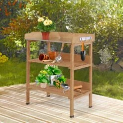 Outsunny Gärtnertisch Mit Metall-Arbeitsfläche 76 X 37 X 89 Cm (LxBxH) | Pflanztisch Blumentisch Holzpflanztisch Gartentisch -OUTSUNNY Verkäufe 8600336600 845 211 prod 005