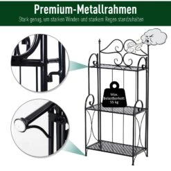 Outsunny Gartenregal Mit 3 Ablagen Schwarz 56 X 30 X 114 Cm (LxBxH) | Standregal Metallregal Aufbewahrungsregal Pflanzregal -OUTSUNNY Verkäufe 8600336600 845 268 prod 006