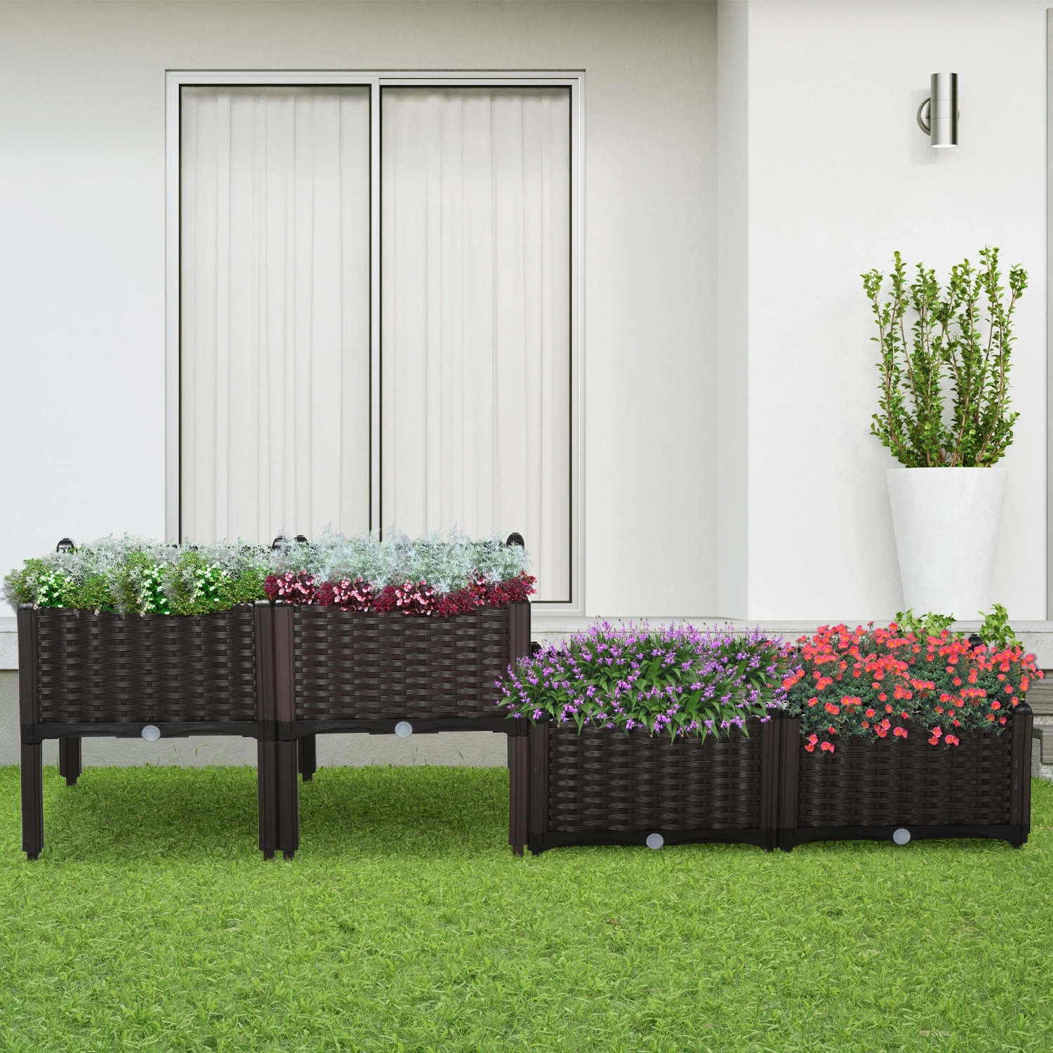 Outsunny 4-teiliges Hochbeet In Rattan-Optik Dunkelbraun 80 X 80 X 44 Cm (BxTxH) | Kräuterbeet Pflanzkasten Blumenkasten Pflanzenkübel 5 Outsunny 4-teiliges Hochbeet In Rattan-Optik Dunkelbraun 80 X 80 X 44 Cm (BxTxH) | Kräuterbeet Pflanzkasten Blumenkasten Pflanzenkübel – Bild 5