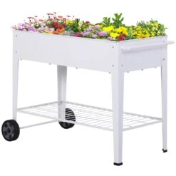 Outsunny Mobiler Pflanzenwagen Mit Stauraum Weiß 107,5 X 50 X 80 Cm (LxBxH) | Pflanzenbeet Hochbeet Kräuterbeet Pflanzkasten -OUTSUNNY Verkäufe 8600336600 845 315 prod 006