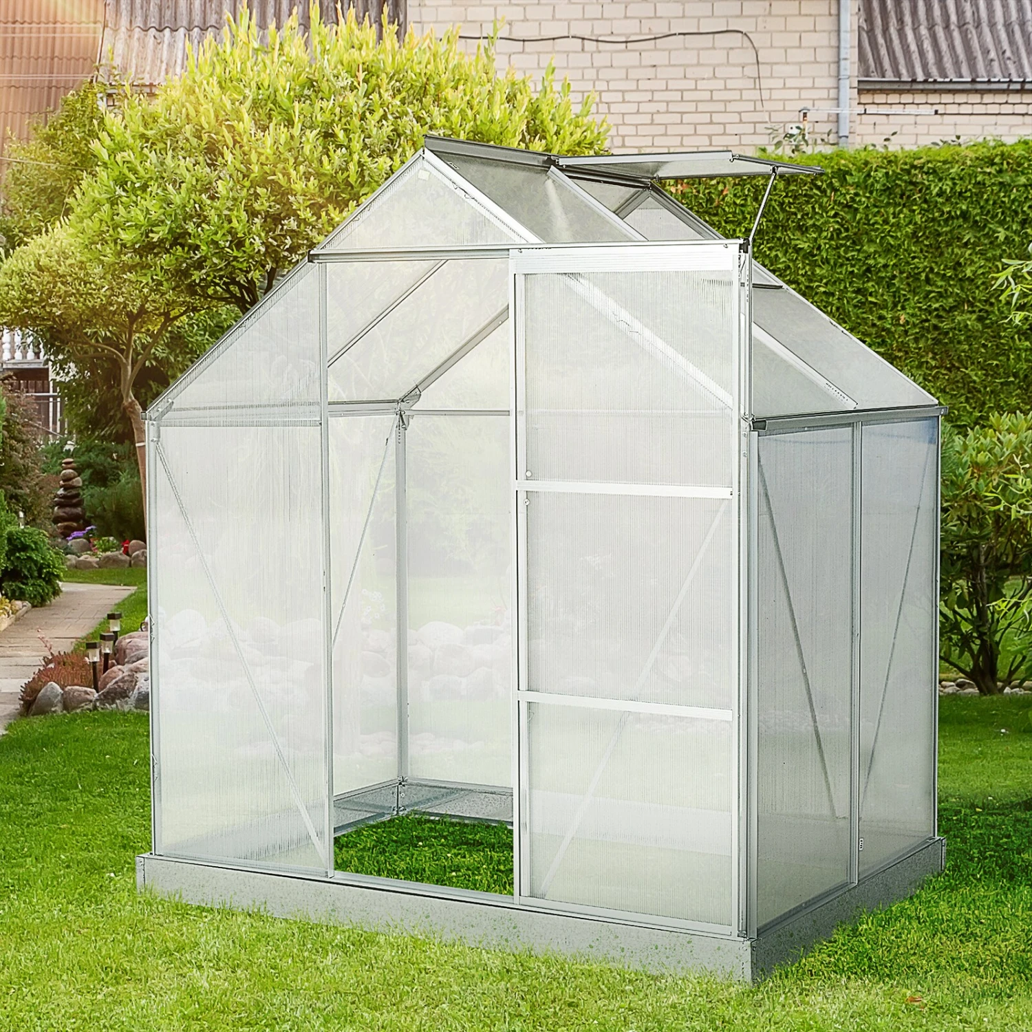 Outsunny Gewächshaus Mit Alu-Gestell Silber 193L X 126B X 205H Cm | Foliengewächshaus Gewächshaus Gartenhaus Treibhaus Pflanzenhaus 3 Outsunny Gewächshaus Mit Alu-Gestell Silber 193L X 126B X 205H Cm | Foliengewächshaus Gewächshaus Gartenhaus Treibhaus Pflanzenhaus – Bild 3