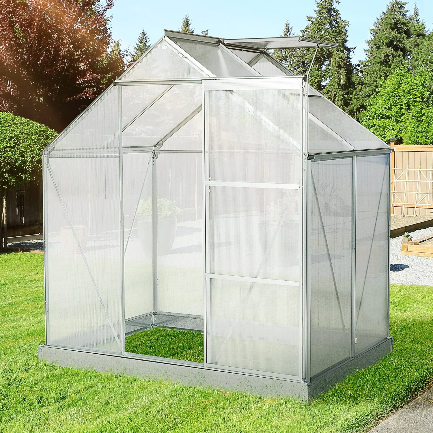 Outsunny Gewächshaus Mit Alu-Gestell Silber 193L X 126B X 205H Cm | Foliengewächshaus Gewächshaus Gartenhaus Treibhaus Pflanzenhaus 4 Outsunny Gewächshaus Mit Alu-Gestell Silber 193L X 126B X 205H Cm | Foliengewächshaus Gewächshaus Gartenhaus Treibhaus Pflanzenhaus – Bild 4