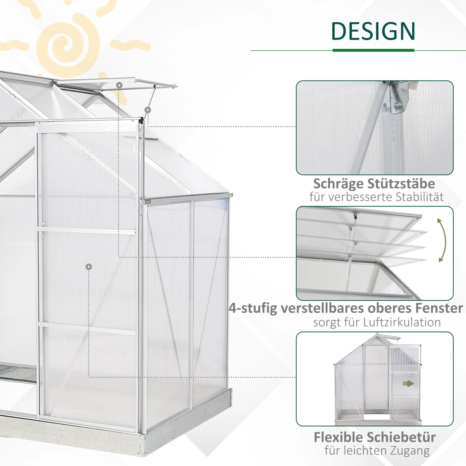 Outsunny Gewächshaus Mit Alu-Gestell Silber 193L X 126B X 205H Cm | Foliengewächshaus Gewächshaus Gartenhaus Treibhaus Pflanzenhaus 6 Outsunny Gewächshaus Mit Alu-Gestell Silber 193L X 126B X 205H Cm | Foliengewächshaus Gewächshaus Gartenhaus Treibhaus Pflanzenhaus – Bild 6