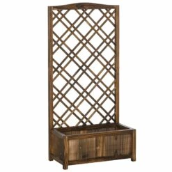 Outsunny Planzkasten Mit Rankgitter 60 X 30 X 122,5 Cm (BxTxH) | Holzgitter Kletterpflanze Blumenkasten Rosengitter