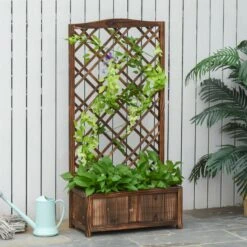 Outsunny Planzkasten Mit Rankgitter 60 X 30 X 122,5 Cm (BxTxH) | Holzgitter Kletterpflanze Blumenkasten Rosengitter -OUTSUNNY Verkäufe 8600336600 845 388 prod 003