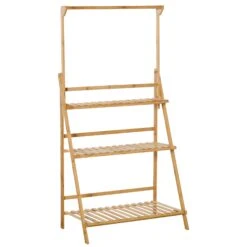 Outsunny Pflanzentreppe Mit 3 Stufen Natur 70 X 40 X 103-143 Cm (BxTxH) | Blumenregal Blumenbank Blumentreppe Blumenständer