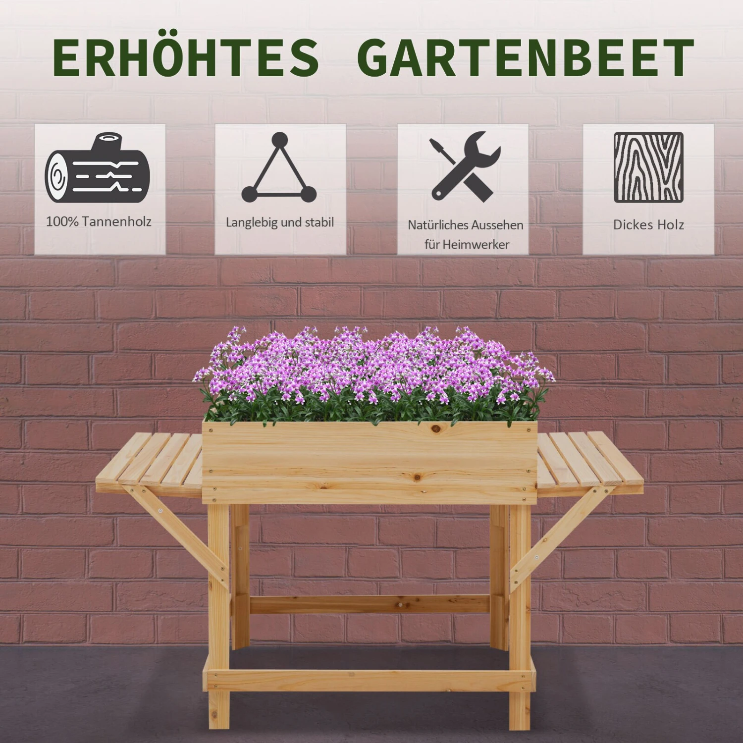 Outsunny Pflanzkasten Mit Ablage Natur 130 X 75 X 75 Cm (BxTxH) | Gartenbeet Hochbeet Pflanzkübel Blumenkasten 6 Outsunny Pflanzkasten Mit Ablage Natur 130 X 75 X 75 Cm (BxTxH) | Gartenbeet Hochbeet Pflanzkübel Blumenkasten – Bild 6