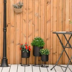 Outsunny Blumenständer Set Mit Abflusslöcher Schwarz Ø22 X 41H Cm | Blumenständer Blumentopf Pflanzenständer Blumenhocker -OUTSUNNY Verkäufe 8600336600 845 568BK prod 003