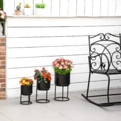 Outsunny Blumenständer Set Mit Abflusslöcher Schwarz Ø22 X 41H Cm | Blumenständer Blumentopf Pflanzenständer Blumenhocker -OUTSUNNY Verkäufe 8600336600 845 568BK prod 004