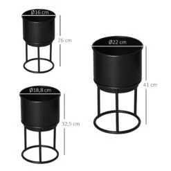 Outsunny Blumenständer Set Mit Abflusslöcher Schwarz Ø22 X 41H Cm | Blumenständer Blumentopf Pflanzenständer Blumenhocker -OUTSUNNY Verkäufe 8600336600 845 568BK prod 005