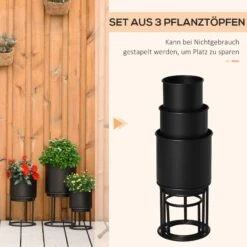 Outsunny Blumenständer Set Mit Abflusslöcher Schwarz Ø22 X 41H Cm | Blumenständer Blumentopf Pflanzenständer Blumenhocker -OUTSUNNY Verkäufe 8600336600 845 568BK prod 006