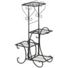 Outsunny Blumenregal Mit 4 Ebenen Und Ornamenten Schwarz 45L X 24,5B X 80H Cm | Pflanzenständer Pflanzenregale