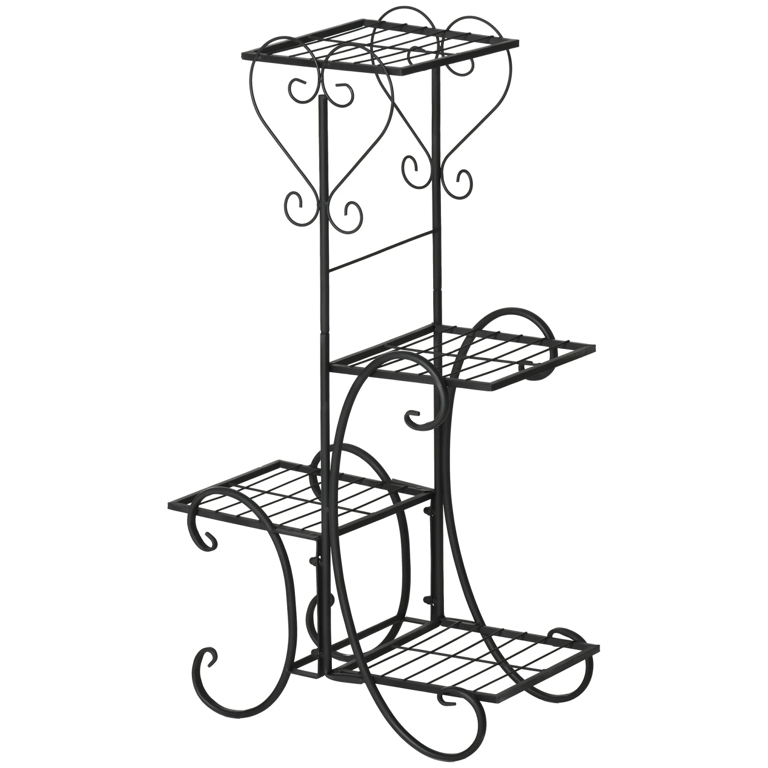 Outsunny Blumenregal Mit 4 Ebenen Und Ornamenten Schwarz 45L X 24,5B X 80H Cm | Pflanzenständer Pflanzenregale 1 Outsunny Blumenregal Mit 4 Ebenen Und Ornamenten Schwarz 45L X 24,5B X 80H Cm | Pflanzenständer Pflanzenregale