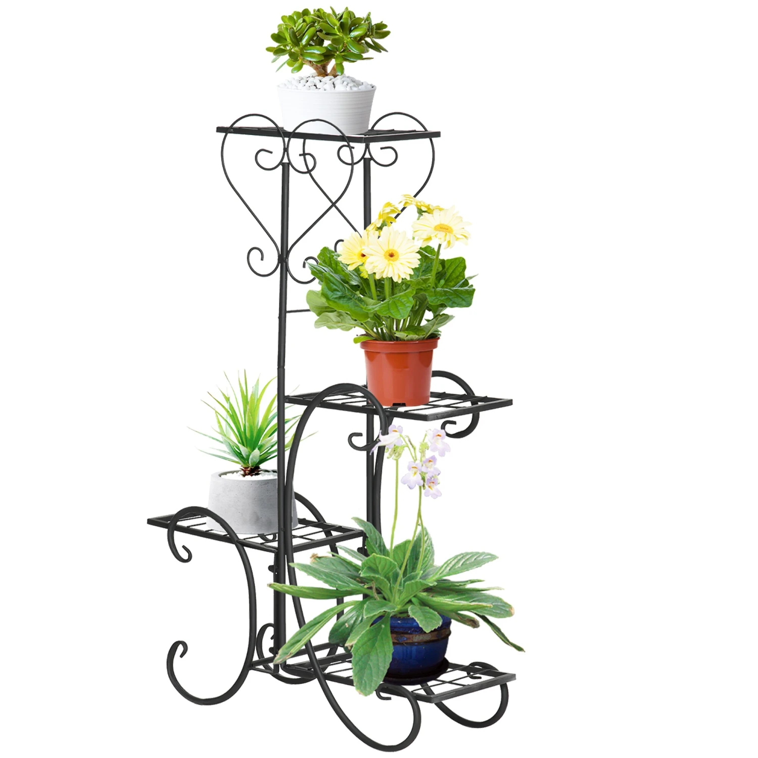 Outsunny Blumenregal Mit 4 Ebenen Und Ornamenten Schwarz 45L X 24,5B X 80H Cm | Pflanzenständer Pflanzenregale 2 Outsunny Blumenregal Mit 4 Ebenen Und Ornamenten Schwarz 45L X 24,5B X 80H Cm | Pflanzenständer Pflanzenregale – Bild 2