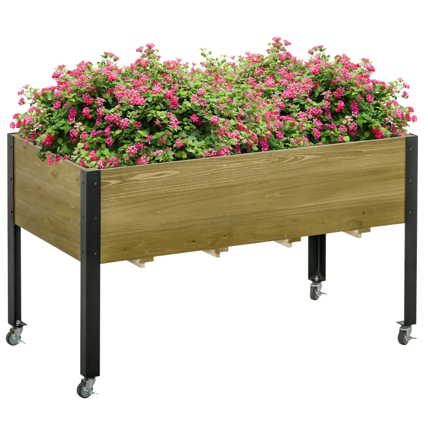 Outsunny Hochbeet Mit Rädern Braun 120L X 60,5B X 66H Cm | Pflanztisch Hochbeet Pflanzkasten Mit Rollen Blumenkasten 2 Outsunny Hochbeet Mit Rädern Braun 120L X 60,5B X 66H Cm | Pflanztisch Hochbeet Pflanzkasten Mit Rollen Blumenkasten – Bild 2