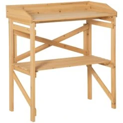 Outsunny Pflanztisch Mit Schutzkante Braun 80 X 40 X 84 Cm | Ablagefläche Gärtnertisch Garten Holz Hellbraun