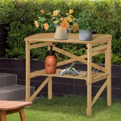 Outsunny Pflanztisch Mit Schutzkante Braun 80 X 40 X 84 Cm | Ablagefläche Gärtnertisch Garten Holz Hellbraun -OUTSUNNY Verkäufe 8600336600 845 669 prod 004