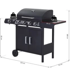 Outsunny Gasgrill Mit Räder Schwarz 125L X 51B X 100H Cm | Tischgrill Barbecue Grill Bbq Grill -OUTSUNNY Verkäufe 8600336600 846 016V90 prod 005