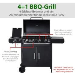 Outsunny Gasgrill Mit Räder Schwarz 125L X 51B X 100H Cm | Tischgrill Barbecue Grill Bbq Grill -OUTSUNNY Verkäufe 8600336600 846 016V90 prod 006