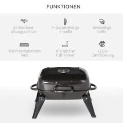 Outsunny Klappgrill Tragbar Schwarz 59 X 43 X 36 Cm (LxBxH) | Kohlegrill BBQ Standgrill Holzkohlegrill Gartengrill -OUTSUNNY Verkäufe 8600336600 846 023 prod 006