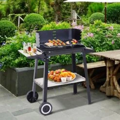 Outsunny Grillwagen Mit Windschutz Schwarz 87 X 45 X 83 Cm (LxBxH) | Kohlegrill BBQ Standgrill Holzkohlegrill Gartengrill -OUTSUNNY Verkäufe 8600336600 846 032 prod 003