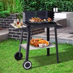Outsunny Grillwagen Mit Windschutz Schwarz 87 X 45 X 83 Cm (LxBxH) | Kohlegrill BBQ Standgrill Holzkohlegrill Gartengrill -OUTSUNNY Verkäufe 8600336600 846 032 prod 004