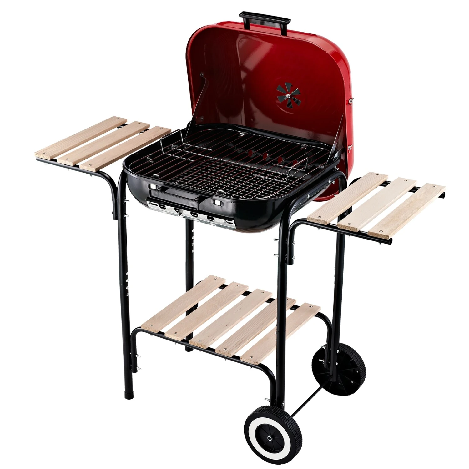 Outsunny Grillwagen Mit 3 Ablagen Schwarz, Rot 98 X 49 X 81 Cm (LxBxH) | Kohlegrill BBQ Grillwagen Holzkohlegrill Gartengrill 1 Outsunny Grillwagen Mit 3 Ablagen Schwarz, Rot 98 X 49 X 81 Cm (LxBxH) | Kohlegrill BBQ Grillwagen Holzkohlegrill Gartengrill