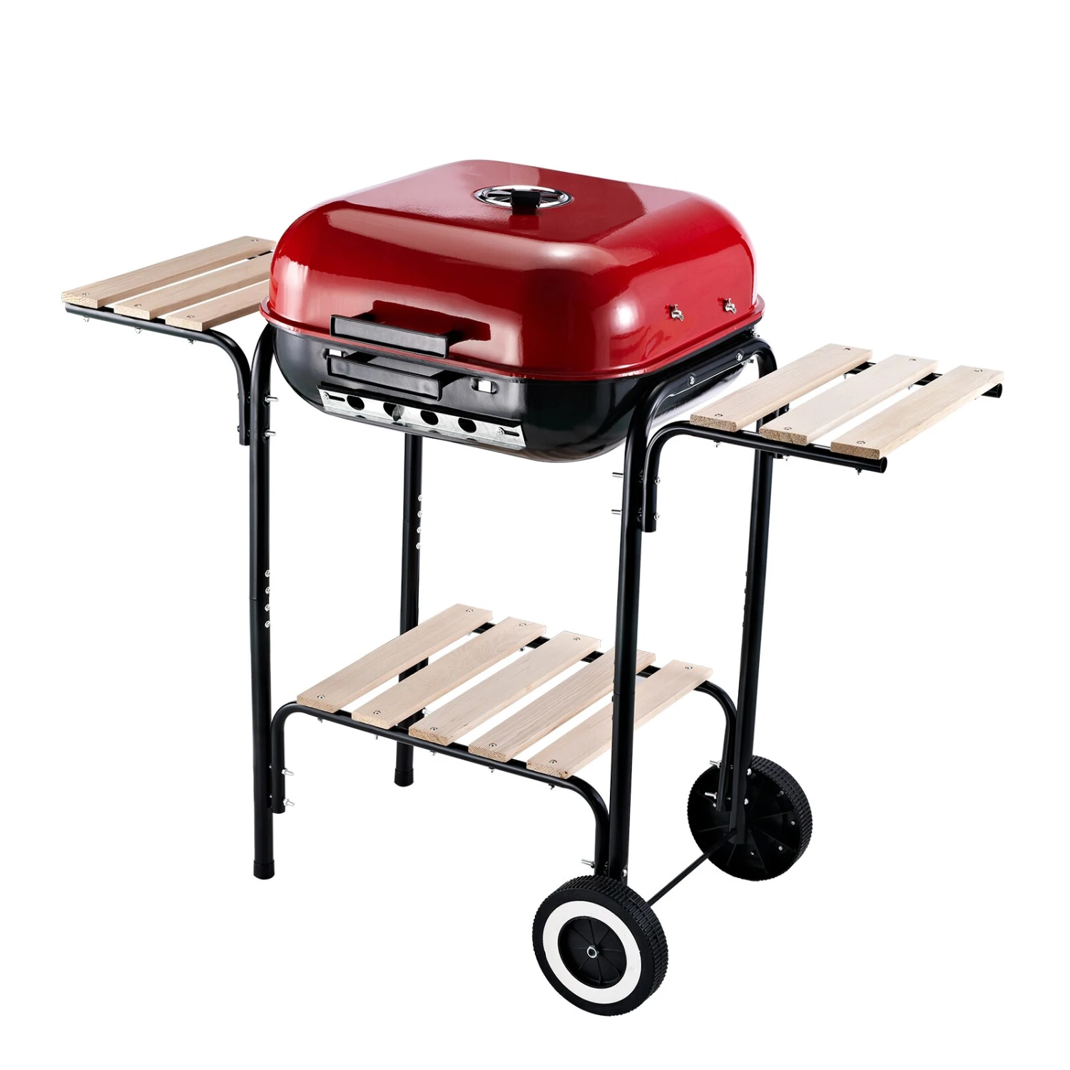 Outsunny Grillwagen Mit 3 Ablagen Schwarz, Rot 98 X 49 X 81 Cm (LxBxH) | Kohlegrill BBQ Grillwagen Holzkohlegrill Gartengrill 3 Outsunny Grillwagen Mit 3 Ablagen Schwarz, Rot 98 X 49 X 81 Cm (LxBxH) | Kohlegrill BBQ Grillwagen Holzkohlegrill Gartengrill – Bild 3