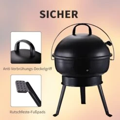 Outsunny Kugelgrill Tragbar Und Mit Dreibeinfuß Ø36,5 X H54 Cm | Holzkohlegrill Grillrost Holzkohle Grillstation Grill Tragbar -OUTSUNNY Verkäufe 8600336600 846 062BK prod 006