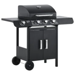 Outsunny Gasgrill Mit Räder Schwarz 110L X 50B X 100H Cm | Tischgrill Barbecue Grill Bbq Grill