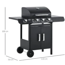 Outsunny Gasgrill Mit Räder Schwarz 110L X 50B X 100H Cm | Tischgrill Barbecue Grill Bbq Grill -OUTSUNNY Verkäufe 8600336600 846 064V90 prod 004