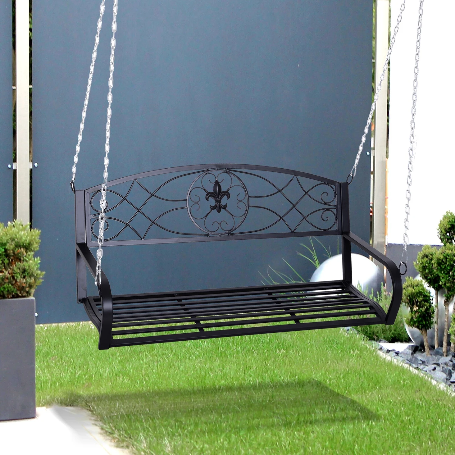 Outsunny Hängebank Schwarz 132 X 63 X 58 Cm (LxBxH) | Gartenschaukel Schaukelbank Hollywoodschaukel 4 Outsunny Hängebank Schwarz 132 X 63 X 58 Cm (LxBxH) | Gartenschaukel Schaukelbank Hollywoodschaukel – Bild 4