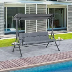 Outsunny 3-Sitzer Hollywoodschaukel Mit Verstellbarem Sonnendach Grau, Schwarz 278 X 125 X 177 Cm (BxTxH) | Metallschaukel Schaukelbank 3-Sitzer Gartenschaukel 10 Outsunny 3-Sitzer Hollywoodschaukel Mit Verstellbarem Sonnendach Grau, Schwarz 278 X 125 X 177 Cm (BxTxH) | Metallschaukel Schaukelbank 3-Sitzer Gartenschaukel -OUTSUNNY Verkäufe 8600336600 84A 162 prod 005