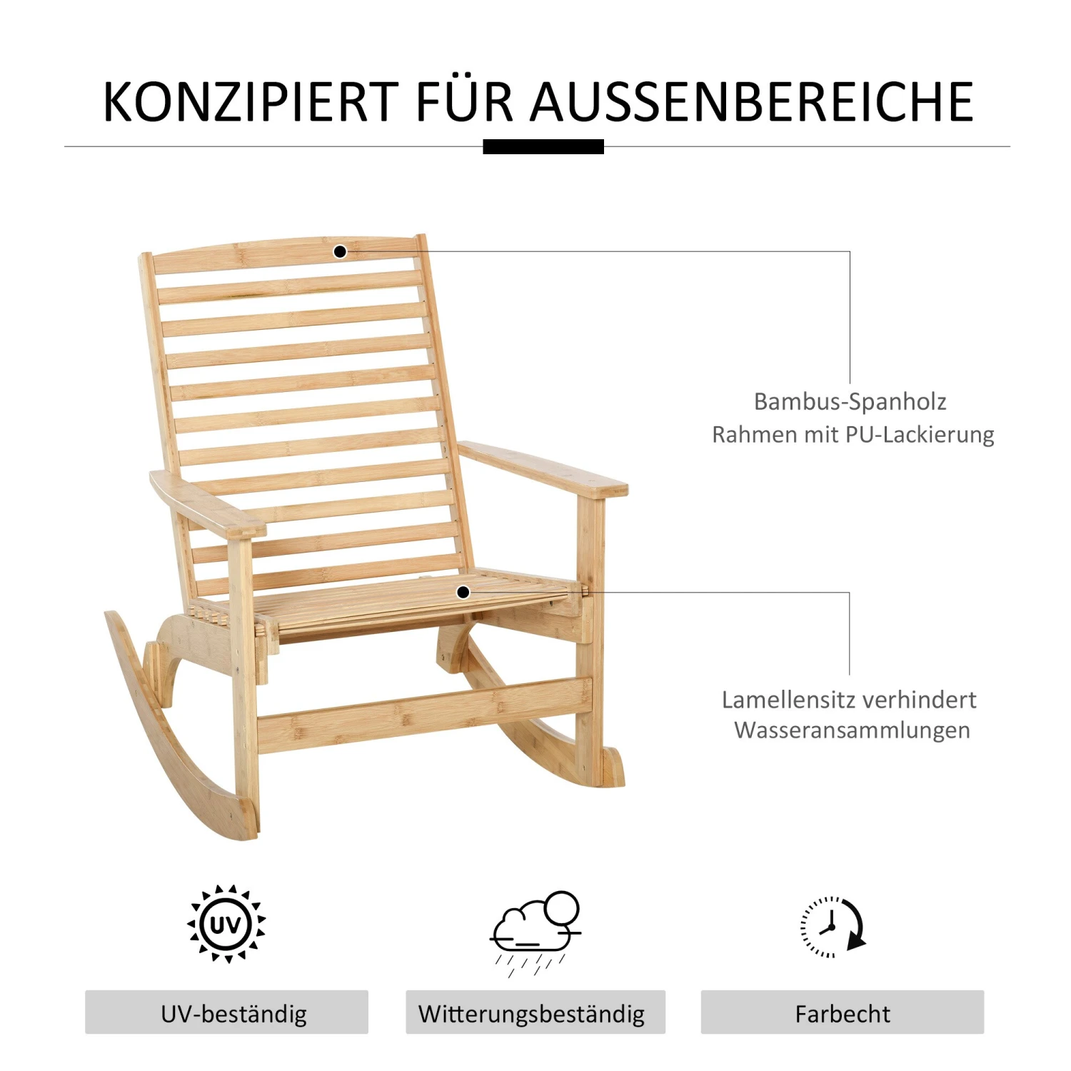 Outsunny Garten Schaukelstuhl Aus Bambus 70 X 100 X 95,5 Cm (BxLxH) | Holzstuhl Relaxstuhl Gartenstuhl Gartenmöbel 6 Outsunny Garten Schaukelstuhl Aus Bambus 70 X 100 X 95,5 Cm (BxLxH) | Holzstuhl Relaxstuhl Gartenstuhl Gartenmöbel – Bild 6