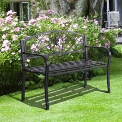 Outsunny Gartenbank Schwarz 128 X 50 X 91 Cm (LxBxH) | Parkbank Sitzbank Bank Gartenmöbel 2-Sitzer -OUTSUNNY Verkäufe 8600336600 84B 284 prod 003