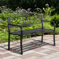 Outsunny Gartenbank Schwarz 128 X 50 X 91 Cm (LxBxH) | Parkbank Sitzbank Bank Gartenmöbel 2-Sitzer -OUTSUNNY Verkäufe 8600336600 84B 284 prod 004