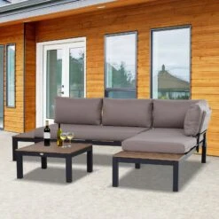 Outsunny Gartengarnitur Mit Beistelltisch Grau, Natur 164 X 74 X 69 Cm (BxTxH) | Gartenset Gartensofaset Sitzgruppe Gartenmöbel -OUTSUNNY Verkäufe 8600336600 84B 377 prod 005