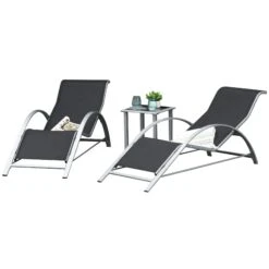 Outsunny 2er Set Gartenliegen Mit Tisch Grau, Schwarz | Gartenliege Relaxliege Strandliege Gartenmöbel -OUTSUNNY Verkäufe 8600336600 84B 570SR prod 003