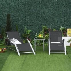 Outsunny 2er Set Gartenliegen Mit Tisch Grau, Schwarz | Gartenliege Relaxliege Strandliege Gartenmöbel -OUTSUNNY Verkäufe 8600336600 84B 570SR prod 004