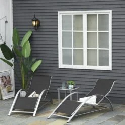Outsunny 2er Set Gartenliegen Mit Tisch Grau, Schwarz | Gartenliege Relaxliege Strandliege Gartenmöbel -OUTSUNNY Verkäufe 8600336600 84B 570SR prod 005