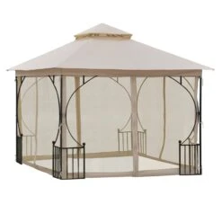 Outsunny Gartenpavillon Mit Doppeldach Beige, Schwarz 300 X 300 X 275 Cm (LxBxH) | Luxus Pavillon Partyzelt Festzelt Gartenzelt Zelt