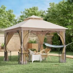 Outsunny Gartenpavillon Mit Doppeldach Beige, Schwarz 300 X 300 X 275 Cm (LxBxH) | Luxus Pavillon Partyzelt Festzelt Gartenzelt Zelt -OUTSUNNY Verkäufe 8600336600 84C 005 prod 005