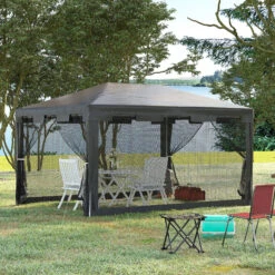 Outsunny Pavillon Mit Seitenwänden 400 X 300 X 245 Cm (LxBxH) | Partyzelt Gartenzelt Festzelt Gartenpavillon -OUTSUNNY Verkäufe 8600336600 84C 022GY prod 003