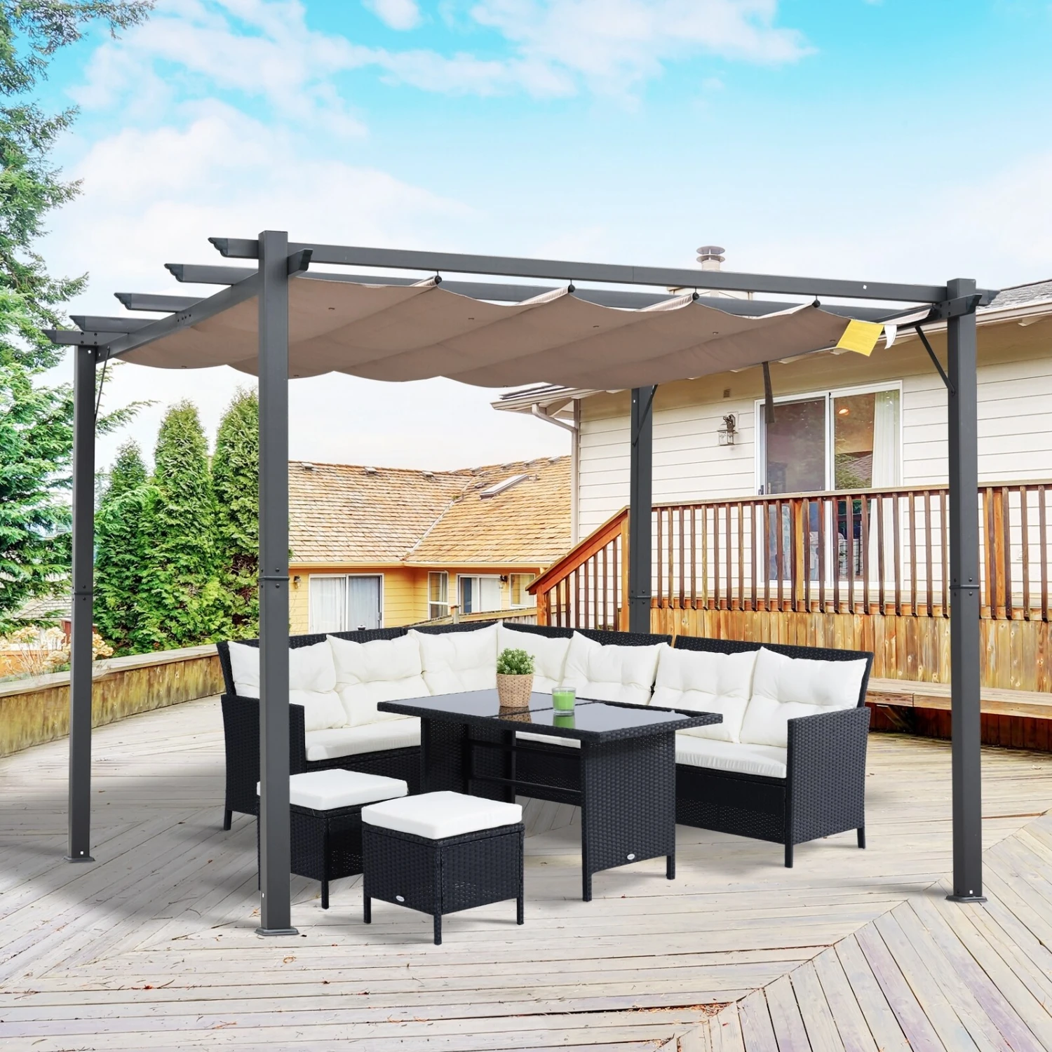 Outsunny Pergola Mit Schiebedach 300 X 300 X 223 Cm (LxBXH) | Pavillon Terrassenüberdachung Vordach Sonnenschutz 5 Outsunny Pergola Mit Schiebedach 300 X 300 X 223 Cm (LxBXH) | Pavillon Terrassenüberdachung Vordach Sonnenschutz – Bild 5