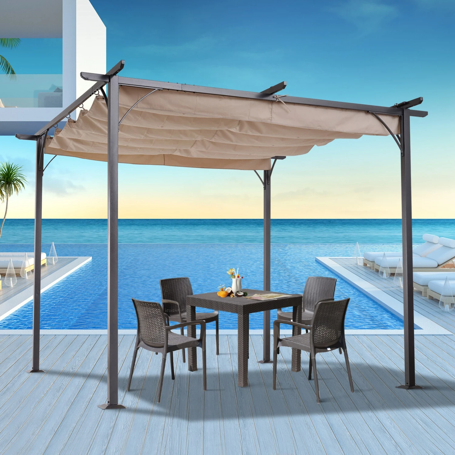 Outsunny Pergola Mit Schiebedach Per Seilzug 300 X 300 X 230 Cm (LxBxH) | Cabrio-Pavillon Gartenpavillon Terrassenüberdachung 5 Outsunny Pergola Mit Schiebedach Per Seilzug 300 X 300 X 230 Cm (LxBxH) | Cabrio-Pavillon Gartenpavillon Terrassenüberdachung – Bild 5