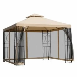 Outsunny Metallpavillon Mit Moskitonetz Beige 300 X 300 X 278 Cm (LxBxH) | Gartenpavillon Gartenzelt Festzelt Partyzelt -OUTSUNNY Verkäufe 8600336600 84C 128 prod 003