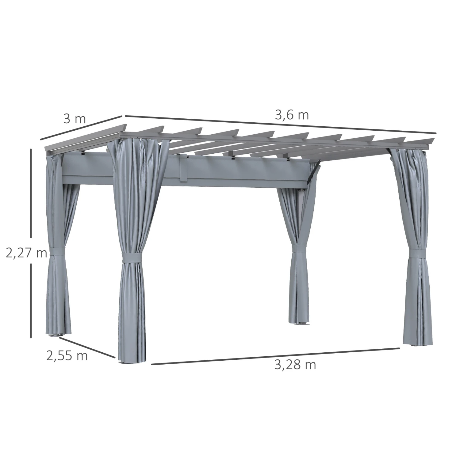 Outsunny Pergola Mit Abnehmbaren Vorhängen Dunkelgrau 360 X 300 X 243 Cm (L X B X H) | Garten Pavillon Sonnenschutz UV Schutz Partyzelt 4 Outsunny Pergola Mit Abnehmbaren Vorhängen Dunkelgrau 360 X 300 X 243 Cm (L X B X H) | Garten Pavillon Sonnenschutz UV Schutz Partyzelt – Bild 4