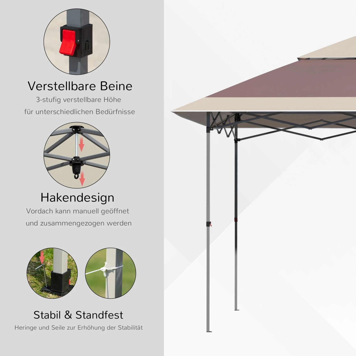 Outsunny Pop-Up-Pavillon Zusammenfaltbar 350 X 350 X 268 Cm (L X B X H) | Gartenpavillon Faltpavillon Partyzelt Gartenzelt 5 Outsunny Pop-Up-Pavillon Zusammenfaltbar 350 X 350 X 268 Cm (L X B X H) | Gartenpavillon Faltpavillon Partyzelt Gartenzelt – Bild 5